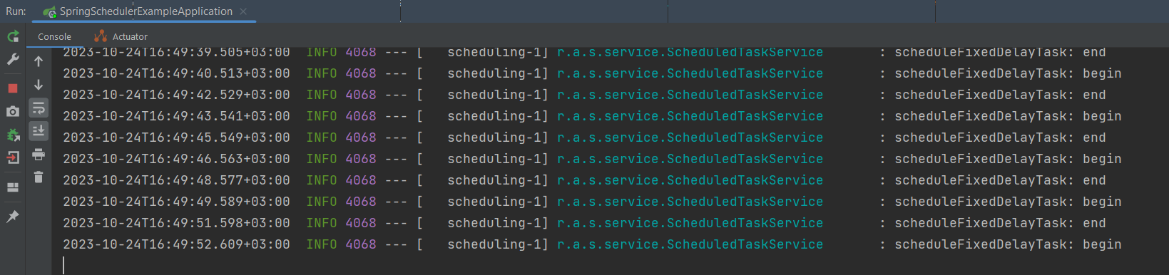 Работа метода scheduleFixedDelayTask