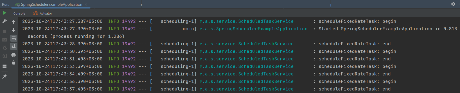 Работа метода scheduleFixedRateTask