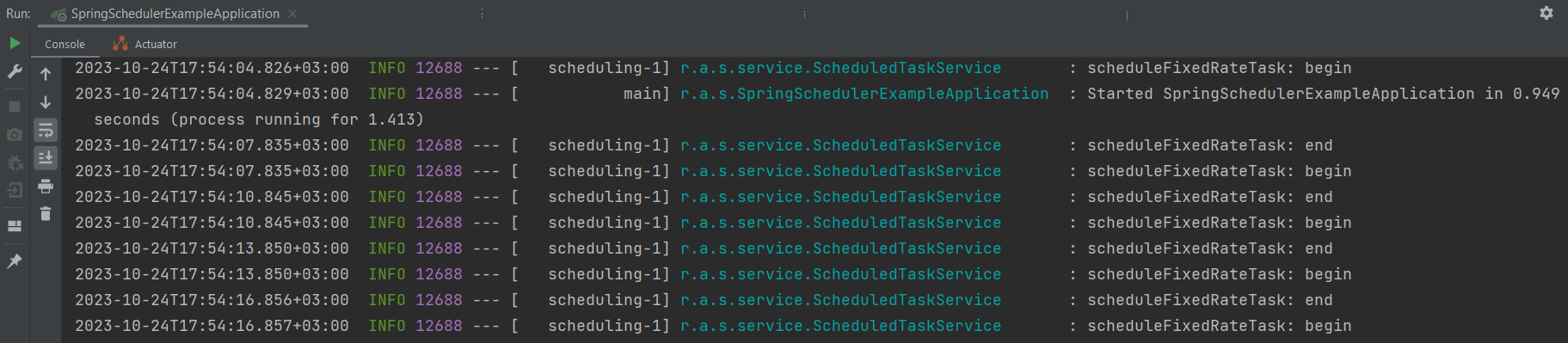 Работа метода scheduleFixedRateTask